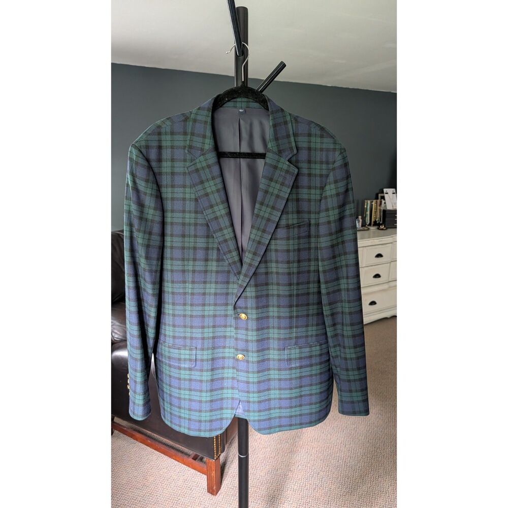 J.Crew Thompson University Blazer Black Watch Plaid Mens 44R Suit Jacket